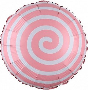 13370 Шар-круг, фольга, 18"/46 см, "Леденец. Спираль", розовый (Falali)