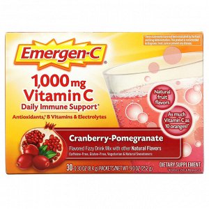 Emergen-C, Витамин C, смесь ароматизированных газированных напитков, клюква и гранат, 1000 мг, 30 пакетиков по 8,4 г (0,30 унции)