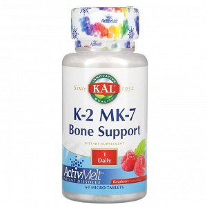 KAL, K-2 MK-7, поддержка костей, малина, 60 микротаблеток