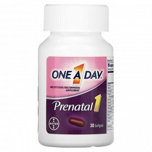 One-A-Day, Пренатальный прием 1 с фолиевой кислотой, ДГК и железом, мультивитаминная / мультиминеральная добавка, 30 мягких таблеток