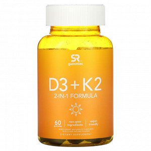 Sports Research, Витамины D3 и K2, смесь 2 в 1, ягодное ассорти, 60 жевательных таблеток