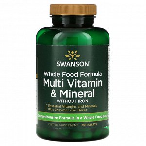 Swanson, Whole Food Formula, мультивитамины и минералы, 90 таблеток