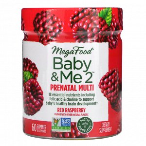 MegaFood, Baby & Me 2, мультивитамины для беременных, красная малина, 60 жевательных таблеток