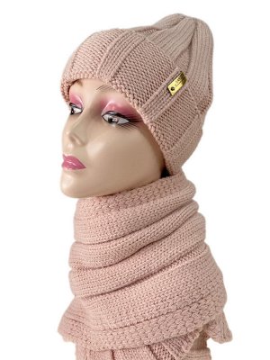 Комплект шапка женская и шарф цвет пудра