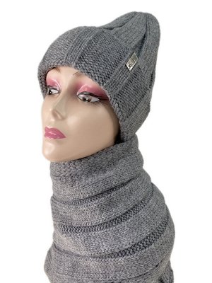 Комплект шапка женская и шарф цвет серый