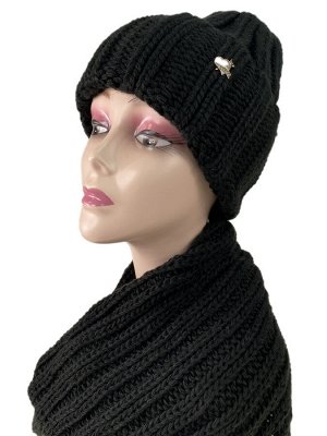 Комплект шапка женская и снуд, цвет черный