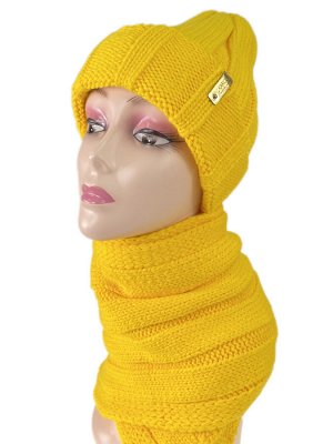 Комплект шапка женская и шарф цвет желтый