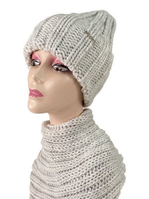 Комплект шапка женская и снуд, цвет бело-серый