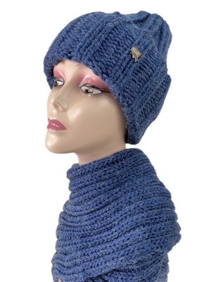 Комплект шапка женская и снуд, цвет синий