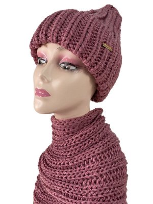 Комплект шапка женская и снуд, цвет красно-фиолетовый