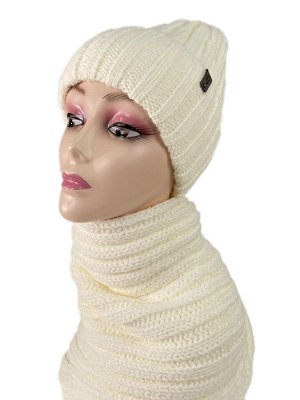 Комплект шапка женская и шарф, цвет белый
