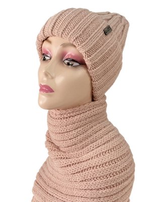 Комплект шапка женская и шарф, цвет пудра