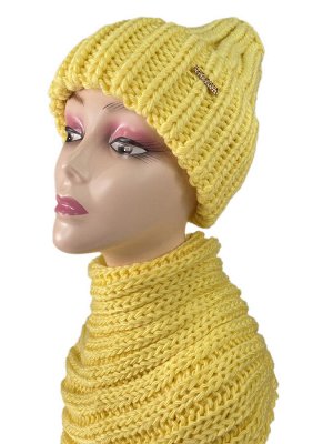 Комплект шапка женская и снуд, цвет желтый