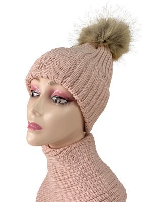 Комплект шапка женская и снуд, цвет светло розовый