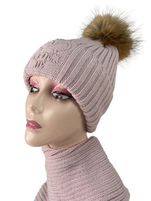 Комплект шапка женская и снуд, цвет нежно розовый