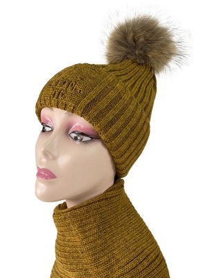 Комплект шапка женская и снуд, цвет желто-коричневый