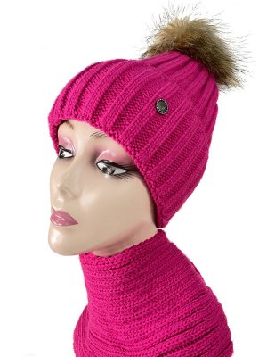 Комплект шапка женская и снуд, цвет ярко розовый