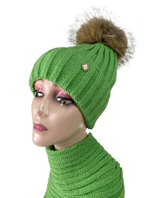Комплект шапка женская и снуд, цвет ярко зеленый