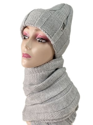 Комплект шапка женская и шарф цвет светло серый