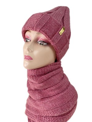 Комплект шапка женская и шарф цвет малиново-розовый