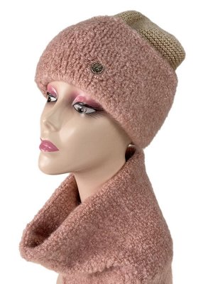 Комплект шапка женская и снуд, цвет розово коричневый