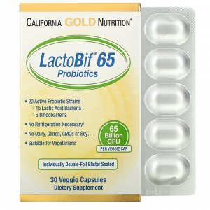 California Gold Nutrition, LactoBif, пробиотики, 65 млрд КОЕ, 30 вегетарианских капсул