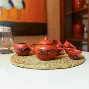 Набор для чайной церемонии керамический «Дракон», 10 предметов: 8 пиал 35 мл, чайник 200 мл, чахай 150 мл, цвет коричневый