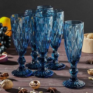 Набор бокалов стеклянных для шампанского Magistro «Круиз», 160 мл, 7x20 см, 6 шт, цвет синий
