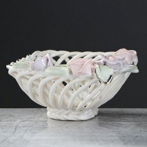 Конфетница "Кнопа", белая, цветная лепка, плетение, керамика, 8 см, микс