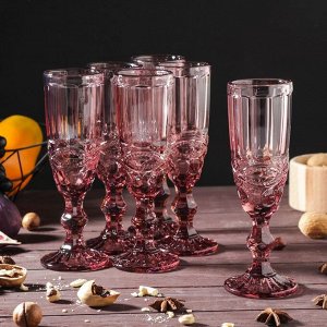 Набор бокалов стеклянных для шампанского Magistro «Ла-Манш», 160 мл, 7?20 см, 6 шт, цвет розовый