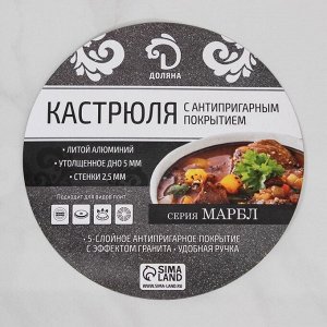 Кастрюля «Марбл», 2 л, стеклянная крышка, антипригарное покрытие