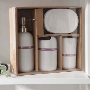 Набор аксессуаров для ванной комнаты «Бурлеск», 4 предмета (мыльница, дозатор для мыла 400 мл, 2 стакана), цвет белый