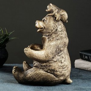 Подставка под бутылку "Медведь с енотом" 30х15х21 см, бронза с позолотой