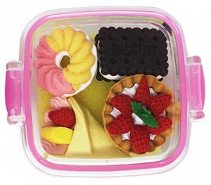 IWAKO стирательная резинка, набор 4 шт.десерты и снеки, в пластик.кейсе 10шт*20бл Арт-81066