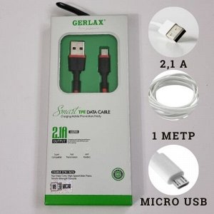 Кабель для зарядки GERLAX CD-12 MICRO USB, 2,1 А, длина кабеля 1 метр, силиконовый, SMART TRE DATA CABLE, цвет красный, 375821, арт.600.082
