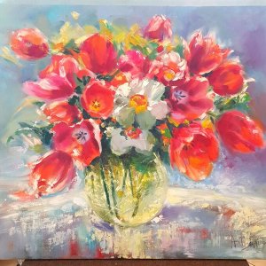 Картина "Букет с тюльпанами"