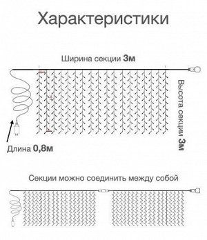 Гирлянда шторы мультицвет 3х3м