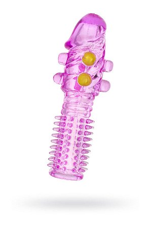 Насадка на пенис с шариками TOYFA Basic, TPE, фиолетовый, 14 см