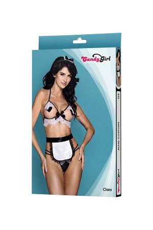 Костюм горничной Candy Girl Ciara (бюстгальтер,стринги,наклейки на грудь,фартук,головной убор), OS