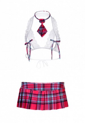 Костюм школьницы Candy Girl Alexis (топ, юбка, галстук), трикотаж, кружево, розовый, OS