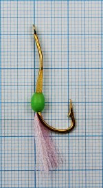 Крючок-муха на зубаря, навагу Jpfishing Ryusen Douski №16 gold (1шт, green/L.pink UV Glow)