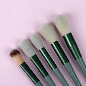 Набор кистей для макияжа «Helen», 13 предметов, футляр-мешочек, цвет зелёный