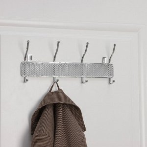 Вешалка настенная Доляна «Шах», 4 двойных крючка, 32.5x13x6 см, хромированная