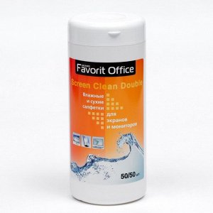 Набор салфеток Favorit Office Screen Clean Double, для экранов, 50 влажных/50 сухих