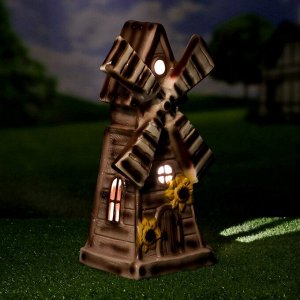 Садовая фигура-светильник "Мельница", коричневая, 40 см, без элемента подсветки