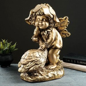 Фигура "Ангелочек с гусем" 44х31х18 см, бронза с позолотой