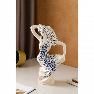 Ваза керамическая "Виктория", настольная, роспись, бело-синяя, 35 см, авторская работа