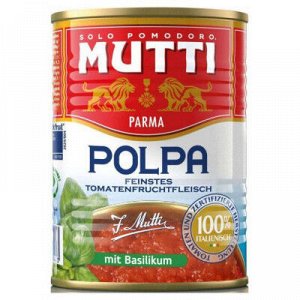 Мелконарезанные томаты «Mutti» с базиликом в томатном соке, 400г