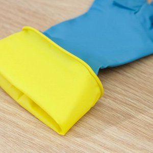 Перчатки латексные хозяйственные Komfi, размер M, цвет синий, жёлтый