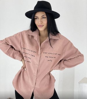 Рубашка Женская 7507 "Однотонная - Карманы - Надписи" Розовая